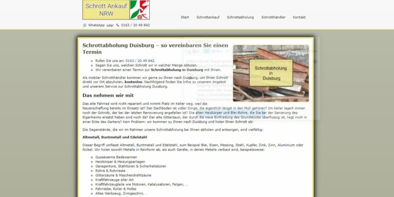 Kostenlose Schrottabholung in Duisburg für Privatpersonen und Gewerbetreibende